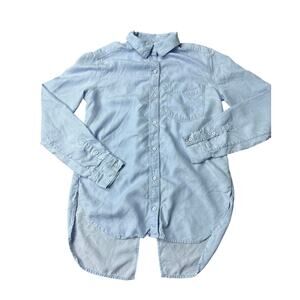 Athleta XXS Blue Lyocell Button Down Long Tail Shirt High Low Hem Casual